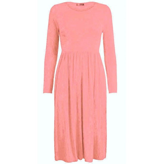 WOMAN LADIES FRANKIE SWING DRESS FLARED SKATER JERSEY LONG SLEEVE MIDI PLUS 8-26