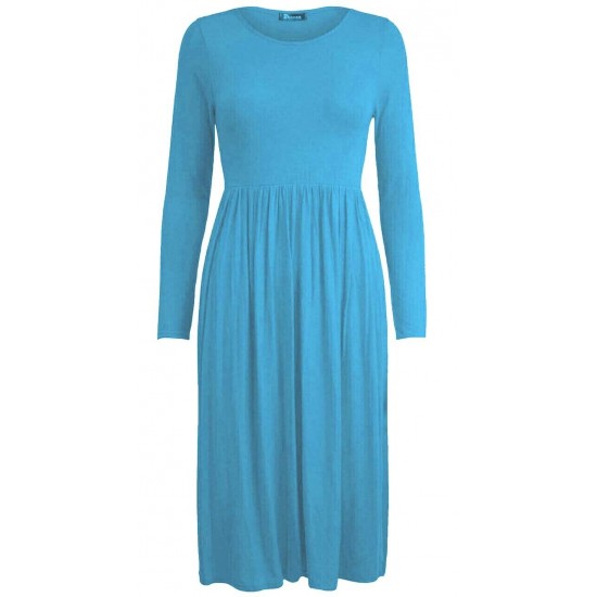 WOMAN LADIES FRANKIE SWING DRESS FLARED SKATER JERSEY LONG SLEEVE MIDI PLUS 8-26