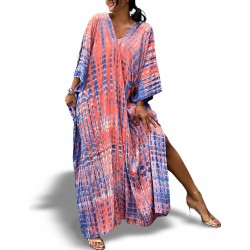 Peach-Blue_ Shibori Tie and Dye - Caftan | Maxi- Kaftan for Women |