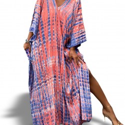 Peach-Blue_ Shibori Tie and Dye - Caftan | Maxi- Kaftan for Women |