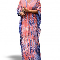 Peach-Blue_ Shibori Tie and Dye - Caftan | Maxi- Kaftan for Women |