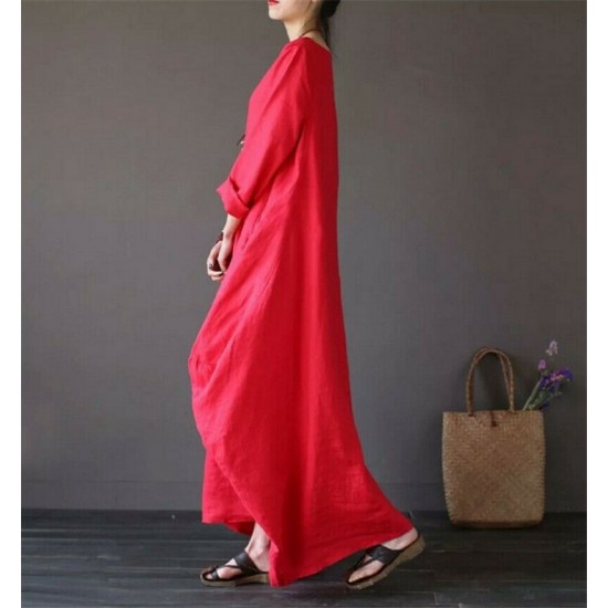 Ladies 3/4 Sleeve Long Dress Womens Casual Kaftan Maxi Sundress Plain Plus Size