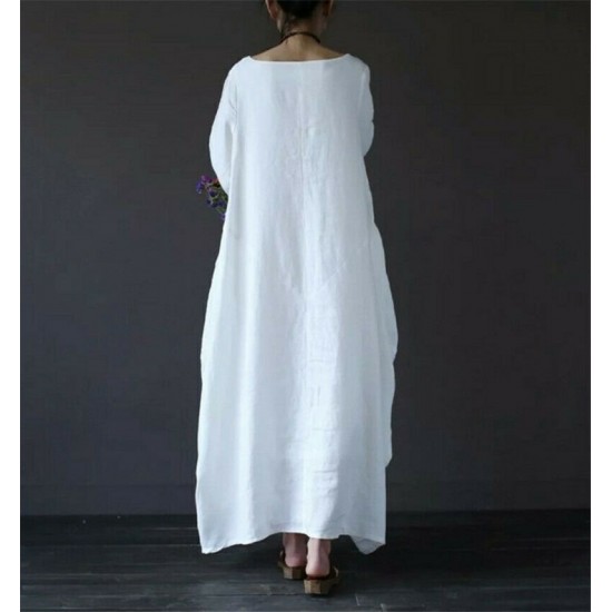 Ladies 3/4 Sleeve Long Dress Womens Casual Kaftan Maxi Sundress Plain Plus Size