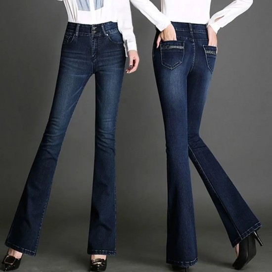 2023 New Spring Summer Women Casual Flare Pants Fashion Ladies High Quality Jeans Woman Blue Jeans