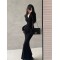 Women Spring Autumn Style Long Sleeve Zipper Collar Mermaid Sexy Dress Vestidos SS156