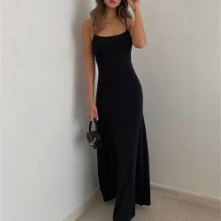 Woman Spring Summer Style Bodycon Dress Female Sexy Sleeveless Spaghetti Strap Split Sheath Dress Vestidos SS161