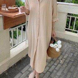 S-2XL Summer Shirt Dress Pink Evening Vintage Dress Party Oversize Long Cotton Beach Women Dresses Loose Robe Vestido Pure SS237