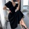 Women Summer Style Dress Lady Casual Short Puff Sleeve V-Neck Solid Color A-Line Dress Vestidos SS248