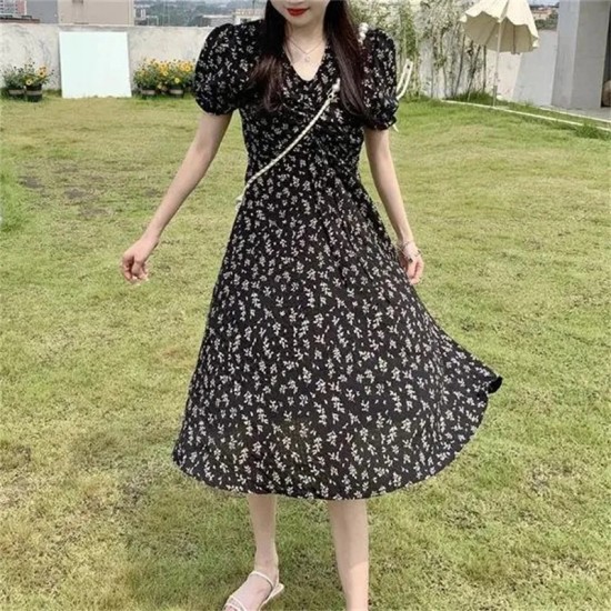 Women Summer Style Dress Lady Casual Short Sleeve V-Neck Daisy Printed Mini A-Line Dress Vestidos SS256