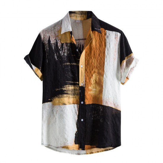 Hawaiian 3D oil painting geometric printing short sleeved top for men's fashionable clothing summer beach vacation casual shirt