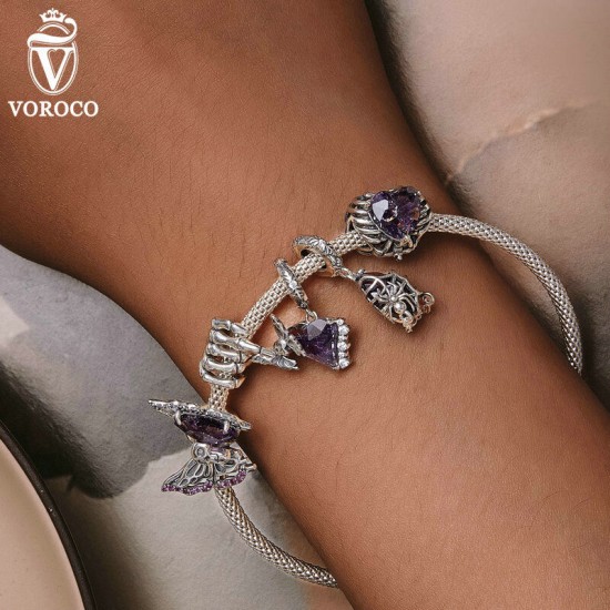 Women Fashion 925 Sterling Silver Bead Charm Fit Bracelets Necklace Gifts Voroco
