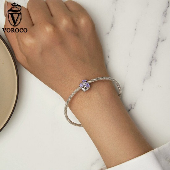 Women Fashion 925 Sterling Silver Bead Charm Fit Bracelets Necklace Gifts Voroco
