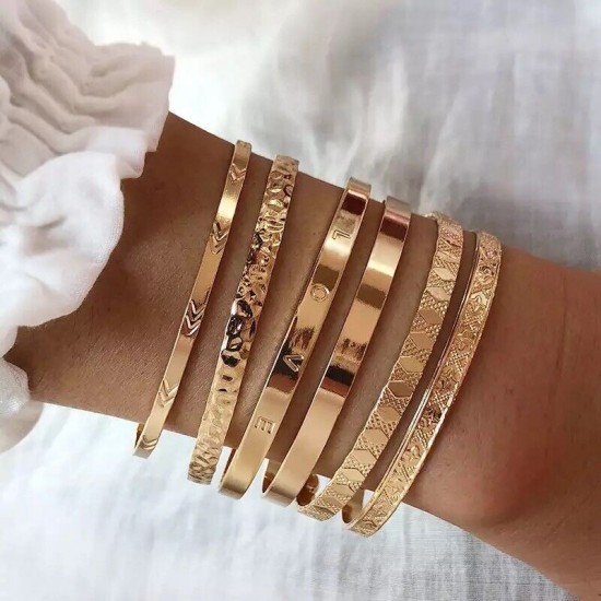 6pcs Bracelet Set Cuff Bangle Boho Gold Fashion Jewellery