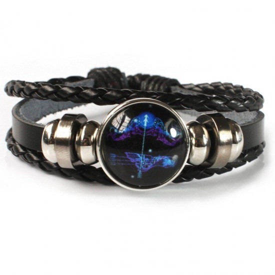 Luminous 12 Zodiac Constellation Sign Braided Leather Bracelet Women Men Jewelry