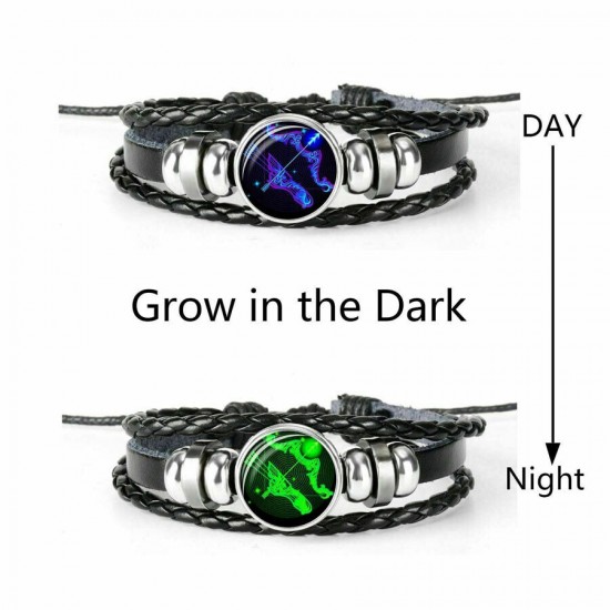 Luminous 12 Zodiac Constellation Sign Braided Leather Bracelet Women Men Jewelry