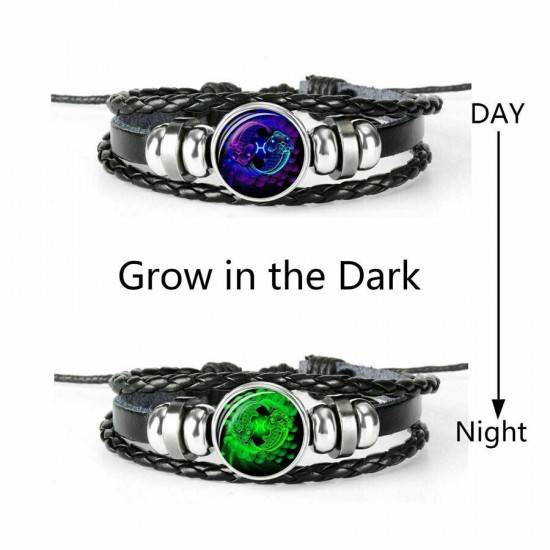Luminous 12 Zodiac Constellation Sign Braided Leather Bracelet Women Men Jewelry