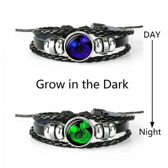 Luminous 12 Zodiac Constellation Sign Braided Leather Bracelet Women Men Jewelry