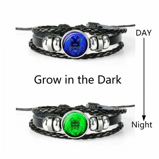 Luminous 12 Zodiac Constellation Sign Braided Leather Bracelet Women Men Jewelry