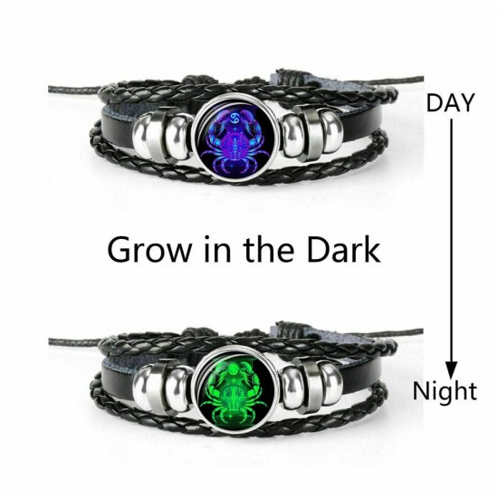 Luminous 12 Zodiac Constellation Sign Braided Leather Bracelet Women Men Jewelry