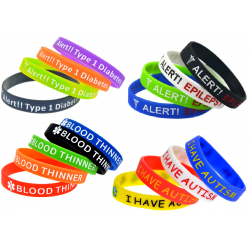 Silicone Bracelets Wrist Bands Medical Alert Health Survival Aware Adults Kids