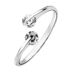 925 STERLING  SILVER PLATED ADJUSTABLE  TWIN CRYSTAL  FINGER  RING-NOT TOE RING