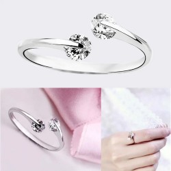 925 STERLING  SILVER PLATED ADJUSTABLE  TWIN CRYSTAL  FINGER  RING-NOT TOE RING