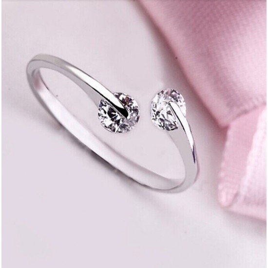 925 STERLING  SILVER PLATED ADJUSTABLE  TWIN CRYSTAL  FINGER  RING-NOT TOE RING