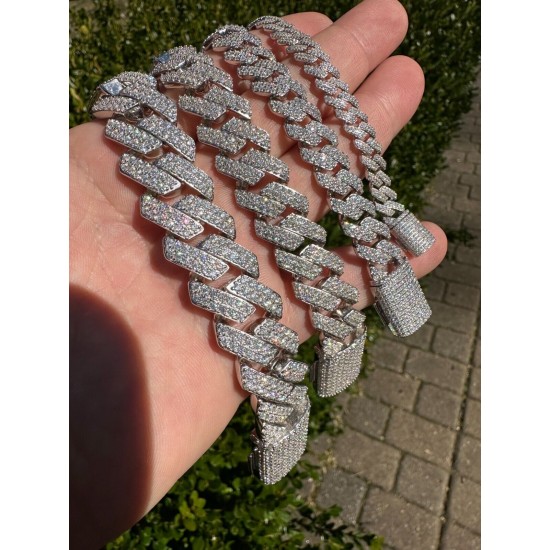 MOISSANITE Real Miami Cuban Link Prong Bracelet Iced Solid 925 Sterling Silver