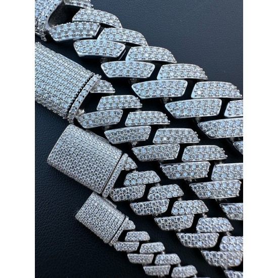 MOISSANITE Real Miami Cuban Link Prong Bracelet Iced Solid 925 Sterling Silver