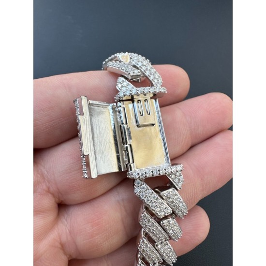 MOISSANITE Real Miami Cuban Link Prong Bracelet Iced Solid 925 Sterling Silver