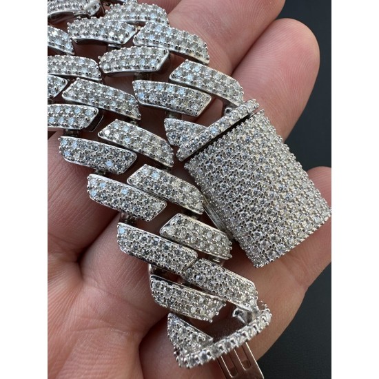 MOISSANITE Real Miami Cuban Link Prong Bracelet Iced Solid 925 Sterling Silver