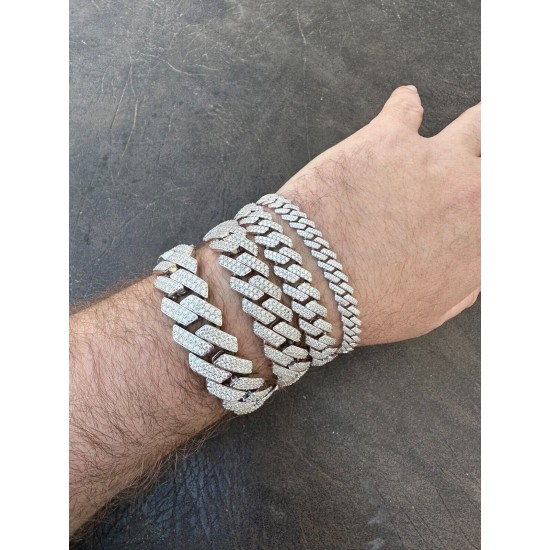 MOISSANITE Real Miami Cuban Link Prong Bracelet Iced Solid 925 Sterling Silver