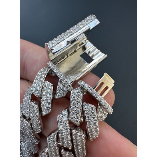 MOISSANITE Real Miami Cuban Link Prong Bracelet Iced Solid 925 Sterling Silver