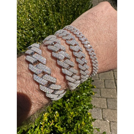MOISSANITE Real Miami Cuban Link Prong Bracelet Iced Solid 925 Sterling Silver