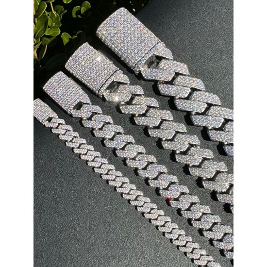 MOISSANITE Real Miami Cuban Link Prong Bracelet Iced Solid 925 Sterling Silver
