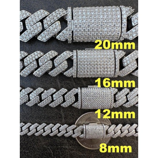 MOISSANITE Real Miami Cuban Link Prong Bracelet Iced Solid 925 Sterling Silver