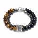 Natural Map Stone Men's Women Beaded Stainless Steel Bracelets Jewelry Tiger Eye