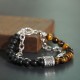 Natural Map Stone Men's Women Beaded Stainless Steel Bracelets Jewelry Tiger Eye