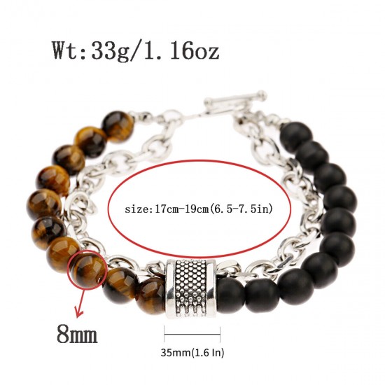 Natural Map Stone Men's Women Beaded Stainless Steel Bracelets Jewelry Tiger Eye