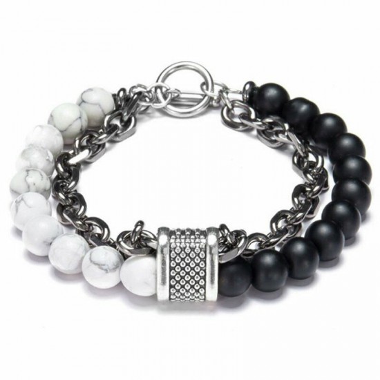 Natural Map Stone Men's Women Beaded Stainless Steel Bracelets Jewelry Tiger Eye