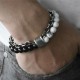 Natural Map Stone Men's Women Beaded Stainless Steel Bracelets Jewelry Tiger Eye