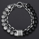 Natural Map Stone Men's Women Beaded Stainless Steel Bracelets Jewelry Tiger Eye