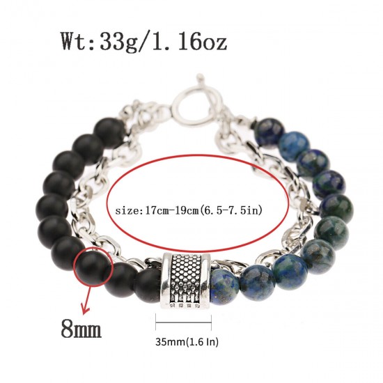 Natural Map Stone Men's Women Beaded Stainless Steel Bracelets Jewelry Tiger Eye