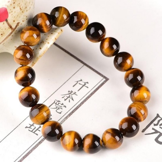Natural Map Stone Men's Women Beaded Stainless Steel Bracelets Jewelry Tiger Eye