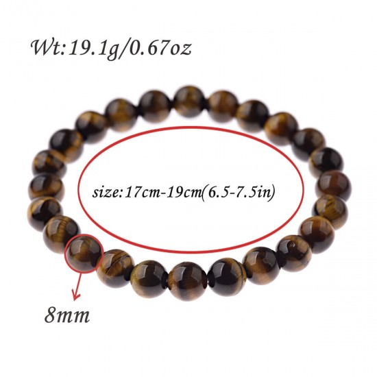 Natural Map Stone Men's Women Beaded Stainless Steel Bracelets Jewelry Tiger Eye