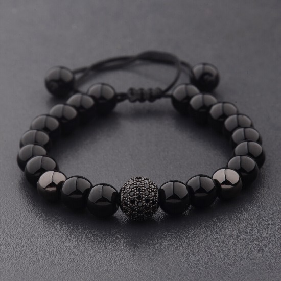 Natural Map Stone Men's Women Beaded Stainless Steel Bracelets Jewelry Tiger Eye