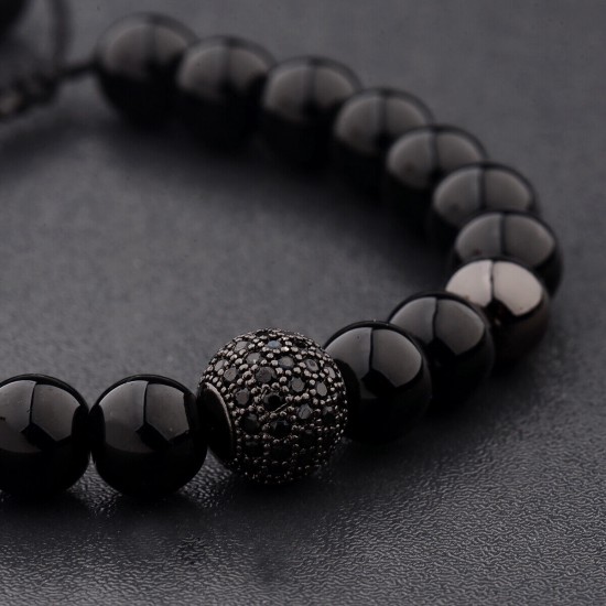 Natural Map Stone Men's Women Beaded Stainless Steel Bracelets Jewelry Tiger Eye