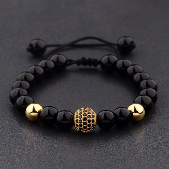 Natural Map Stone Men's Women Beaded Stainless Steel Bracelets Jewelry Tiger Eye