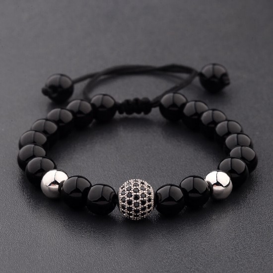 Natural Map Stone Men's Women Beaded Stainless Steel Bracelets Jewelry Tiger Eye