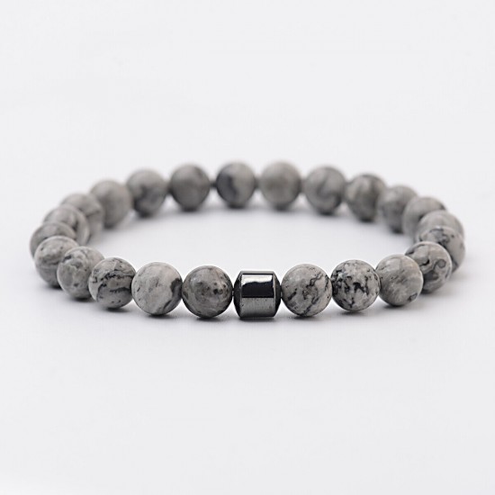 Natural Map Stone Men's Women Beaded Stainless Steel Bracelets Jewelry Tiger Eye